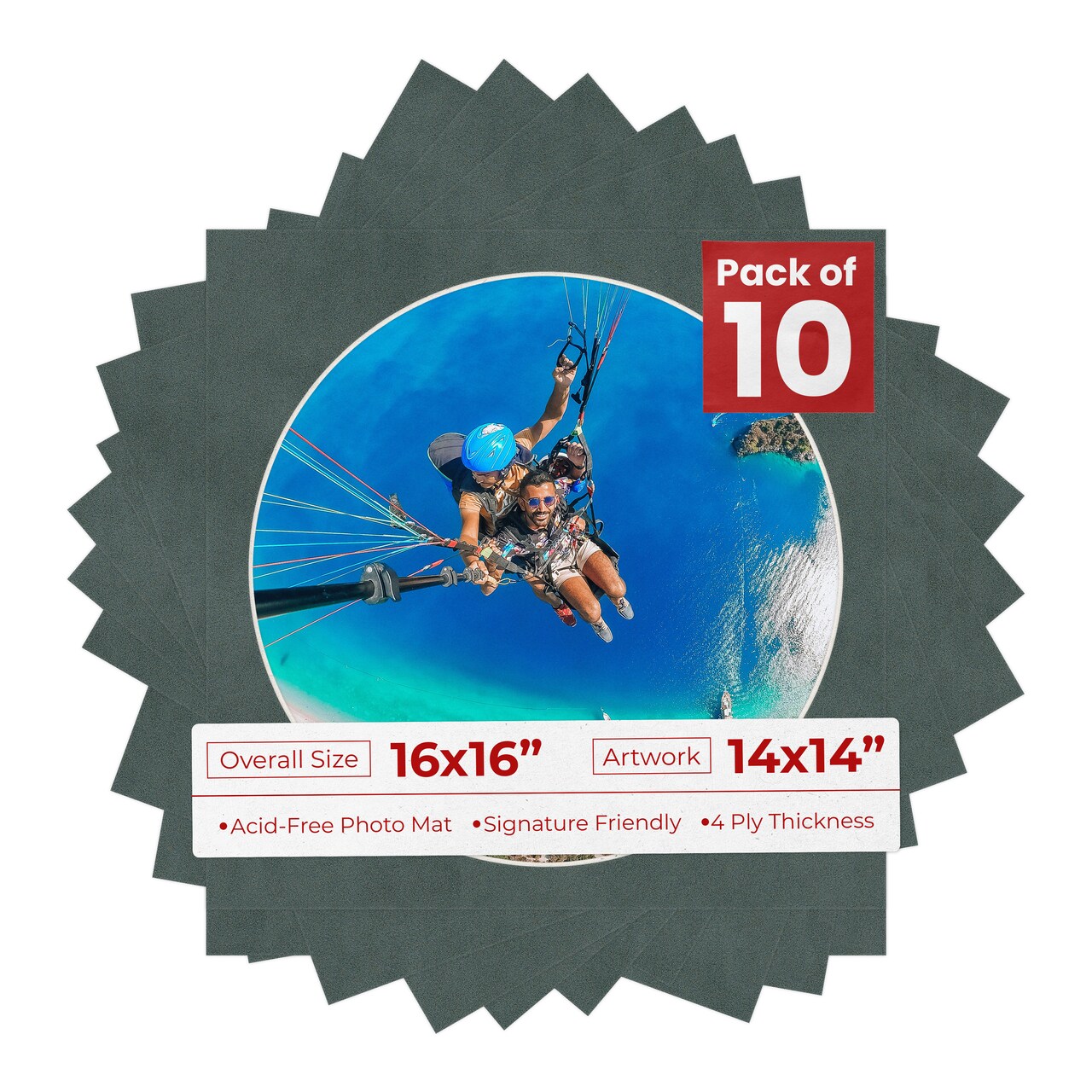 Dark Grey Suede Mat Board for 16x16 Frames - Circle Opening for 14x14 Photos